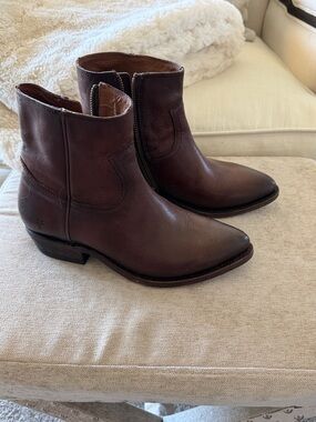 Frye Brown Leather Side-Zip Ankle Boots